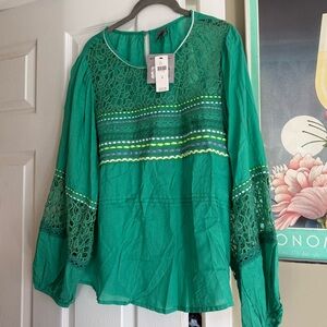 Green Lace Detail Women's Blouse